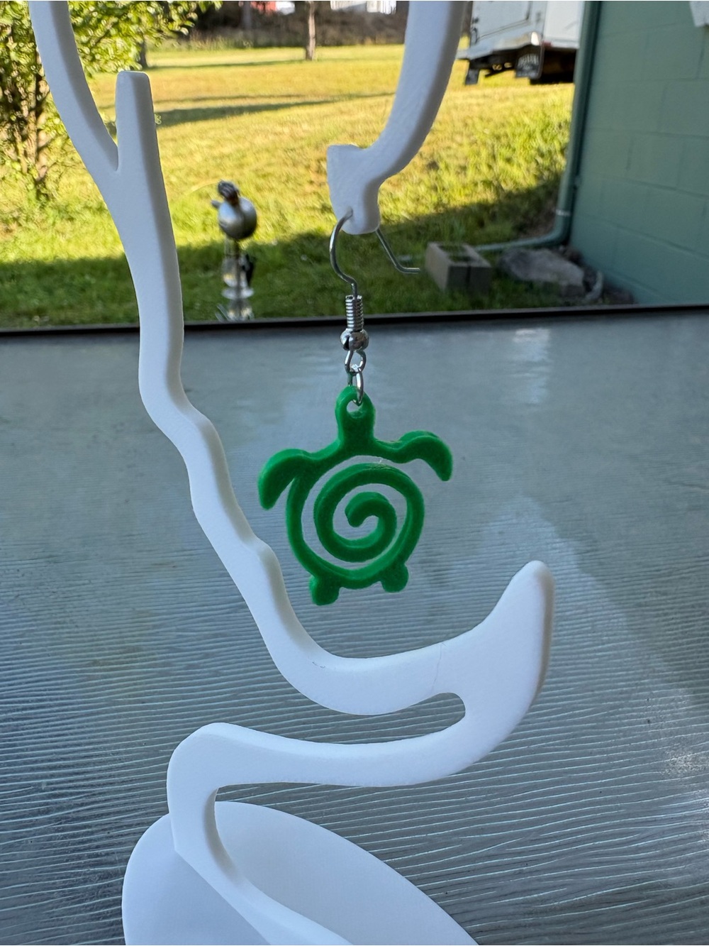 Green Turtle Spiral Dangle Earring